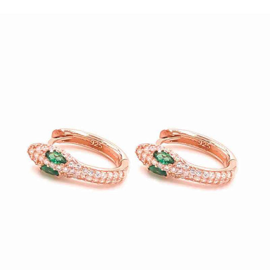 Green-Eyed Snake Hoop Silver Earrings