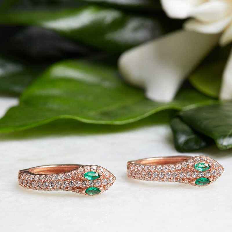 Green-Eyed Snake Hoop Silver Earrings
