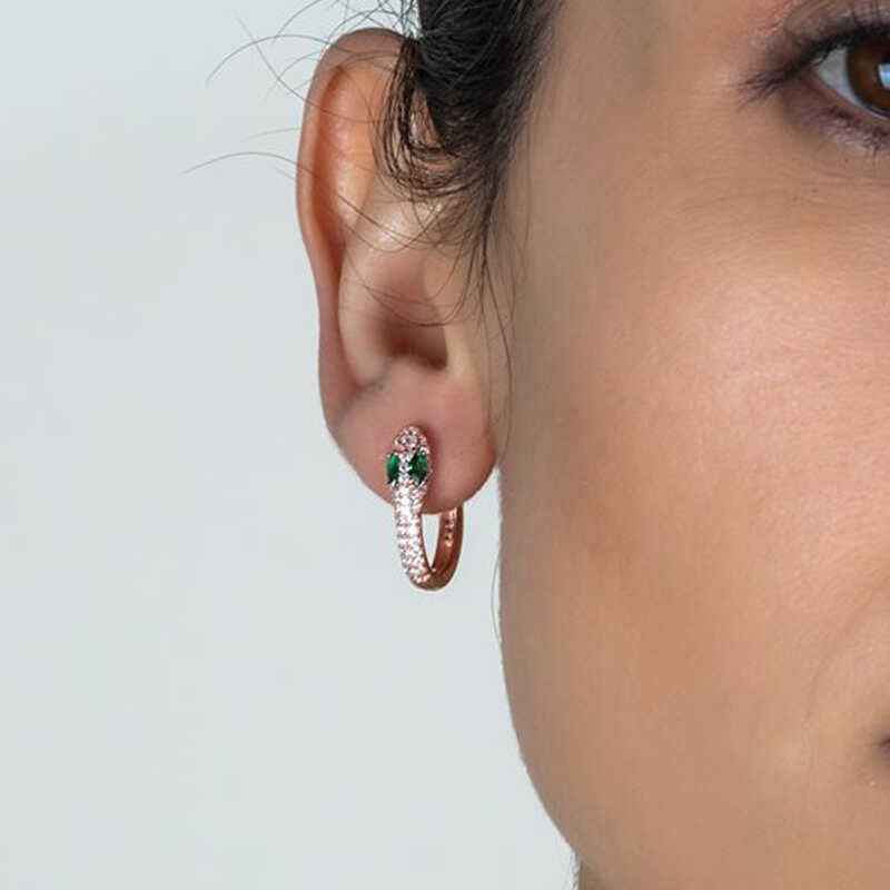 Green-Eyed Snake Hoop Silver Earrings