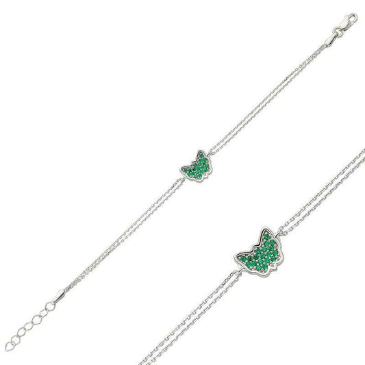 Green Butterfly Women's Silver Bracelet