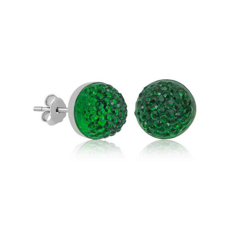 Green Crystal Stud Women's Silver Earrings