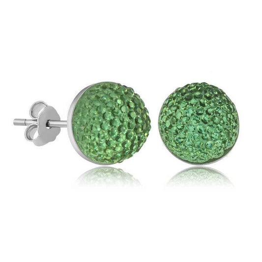 Green Crystal Stud Women's Silver Earrings