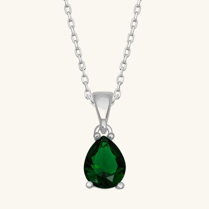 Green Crystal Drop Stone Women's Silver Pendant