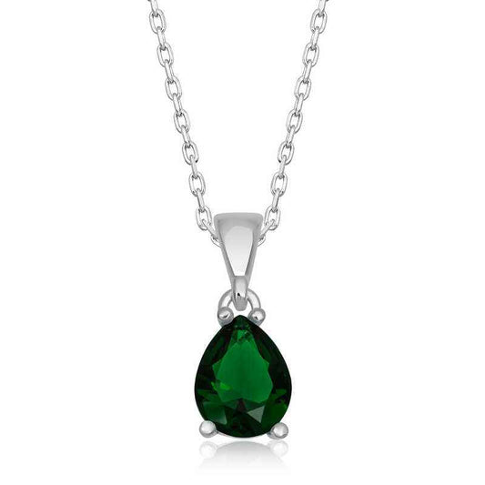Green Crystal Drop Stone Women's Silver Pendant
