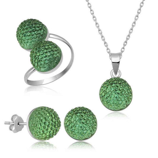 Green Crystal Women's Silver Adjustable Set