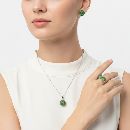 Grünes Kristall Damen Silber Set