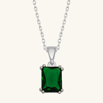 Grüne Zirkon Baguette Stein Damen Silber Halskette