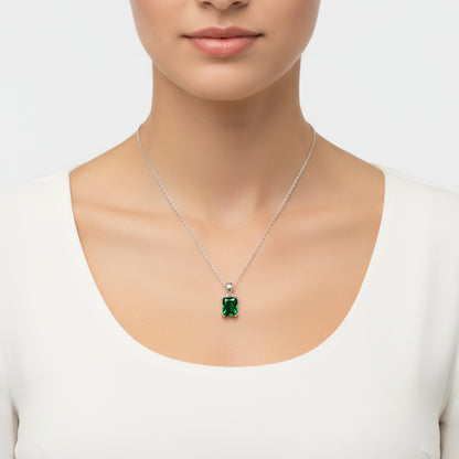 Grüne Zirkon Baguette Stein Damen Silber Halskette