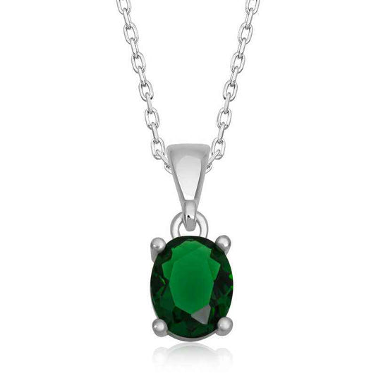 Green Crystal Oval Stone Women's Silver Pendant