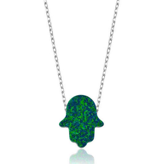 Green Opal Fatma's Hand Women's Silver Necklace
