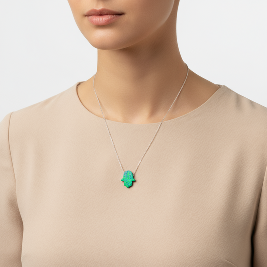 Green Opal Hand Women's Silver Necklace