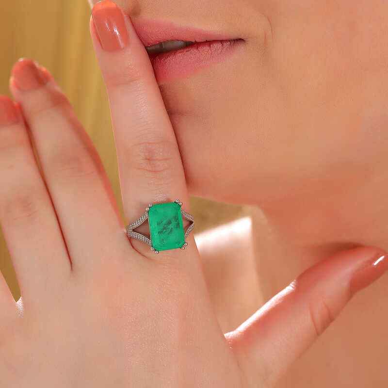 Green Color Paraiba Stone Women's Silver Ring