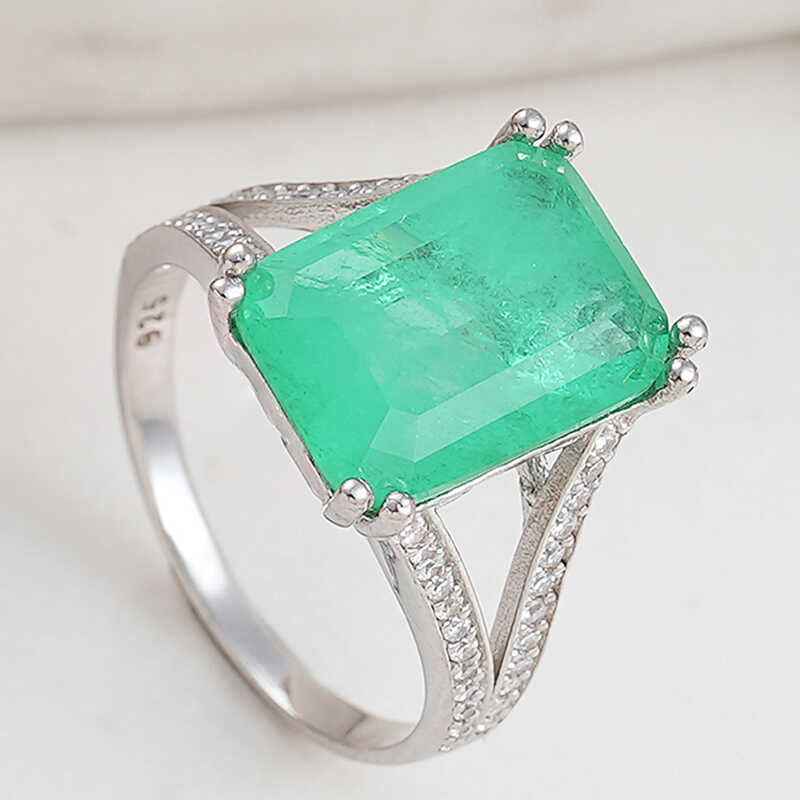 Green Color Paraiba Stone Women's Silver Ring