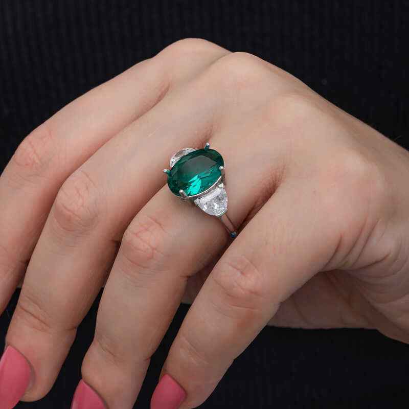 Green Color Paraiba Stone Women's Silver Ring
