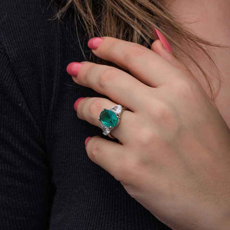 Green Color Paraiba Stone Women's Silver Ring