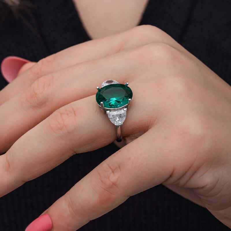 Green Color Paraiba Stone Women's Silver Ring