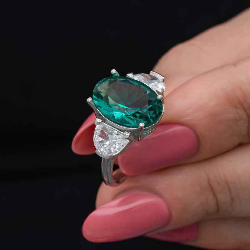 Green Color Paraiba Stone Women's Silver Ring