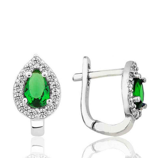 Green Stone Drop J Women's Silver Earring