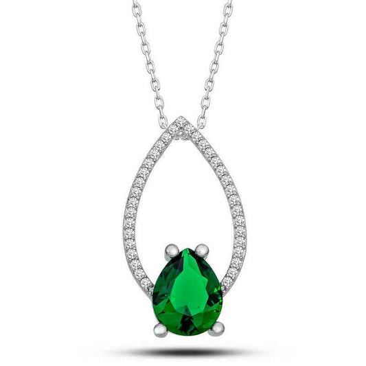 Green Stone Drop Women's Silver Pendant