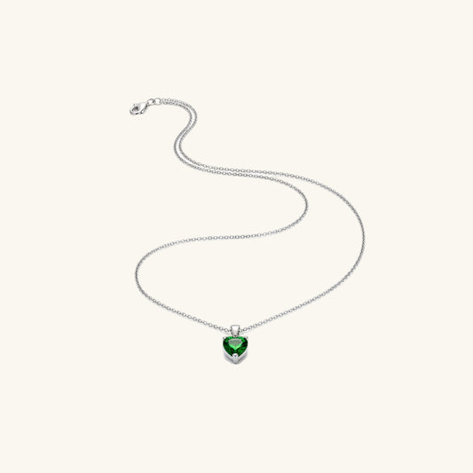 Green Stone Heart Women's Silver Necklace