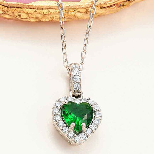 Green Stone Heart Women's Silver Pendant