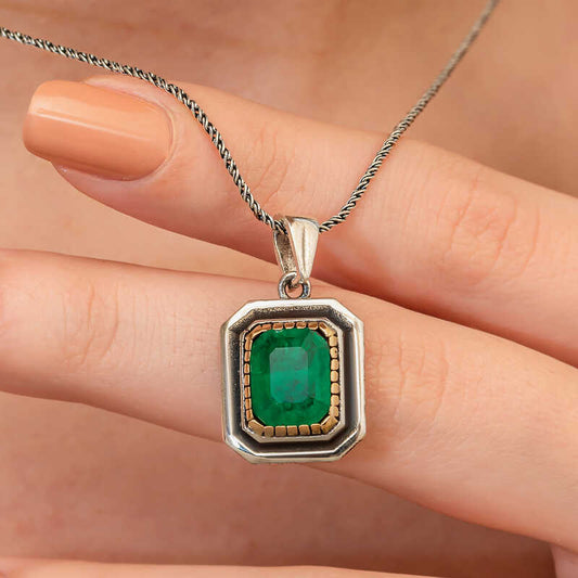 Green Stone Authentic Women's Silver Necklace