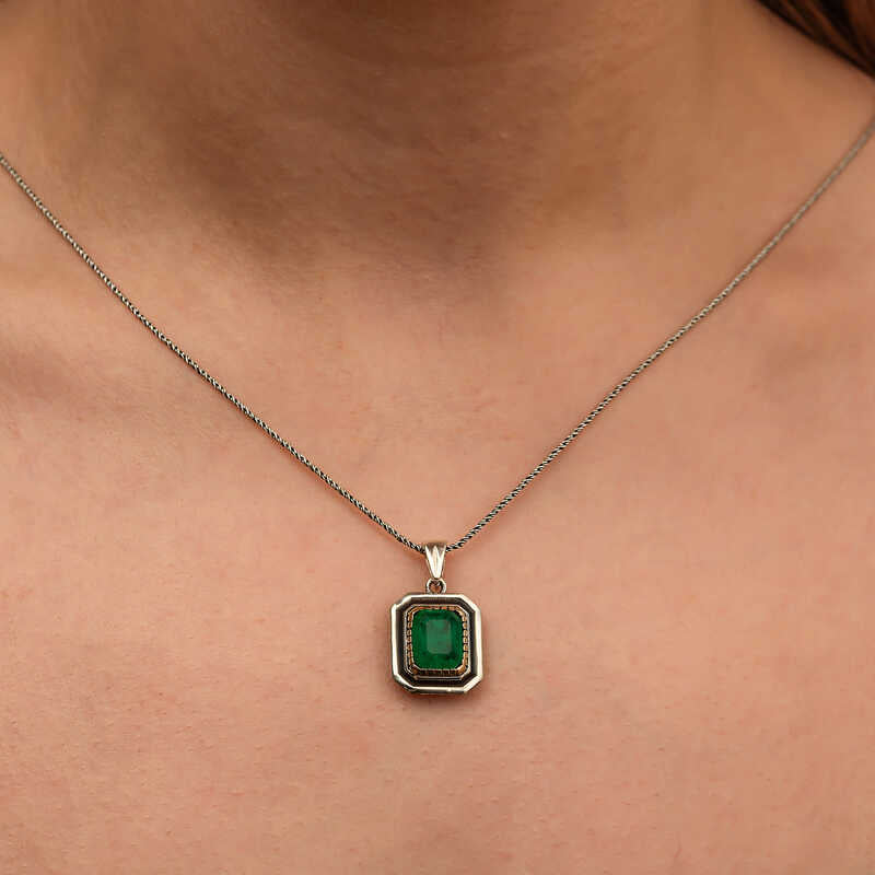 Green Stone Authentic Women's Silver Necklace