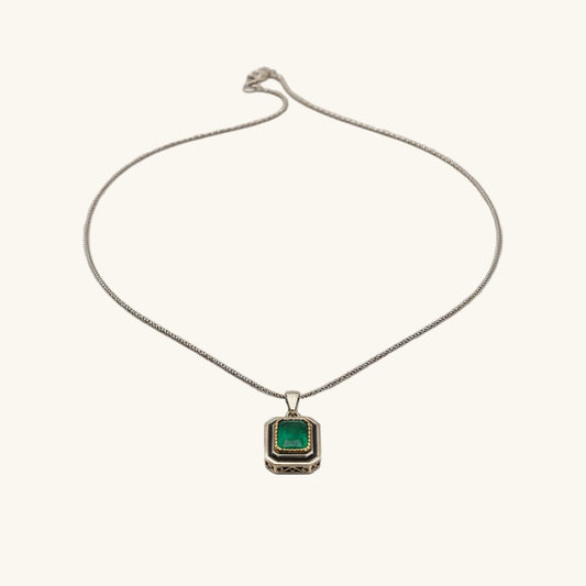 Green Stone Authentic Women's Silver Necklace