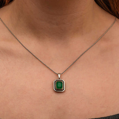 Green Stone Authentic Women's Silver Necklace