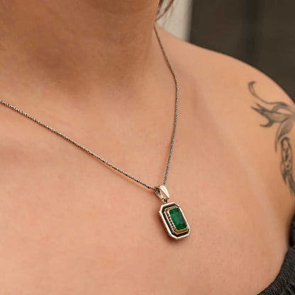 Green Stone Authentic Women's Silver Necklace