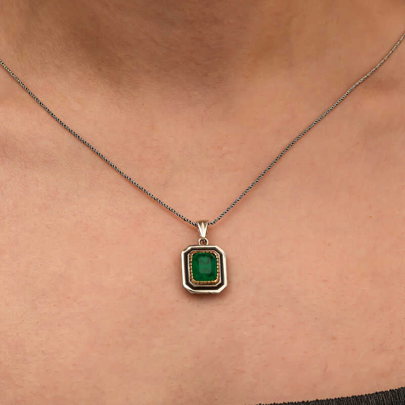 Green Stone Authentic Women's Silver Necklace