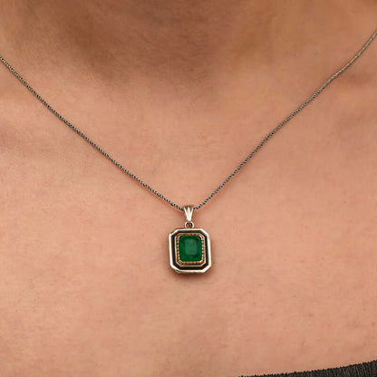 Green Stone Authentic Women's Silver Necklace