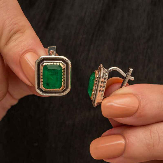 Green Stone Authentic Women's Silver Earrings