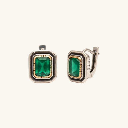 Green Stone Authentic Women's Silver Earrings
