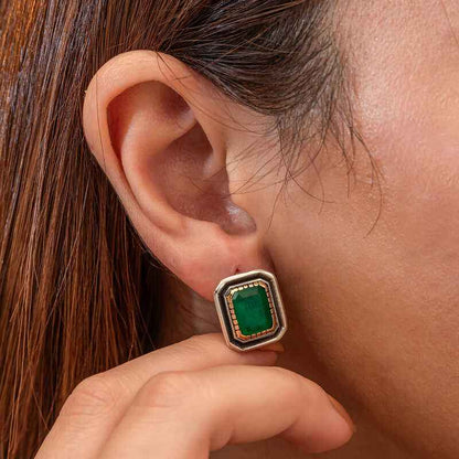 Green Stone Authentic Women's Silver Earrings