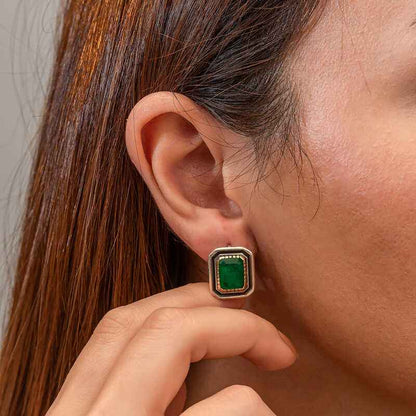 Green Stone Authentic Women's Silver Earrings