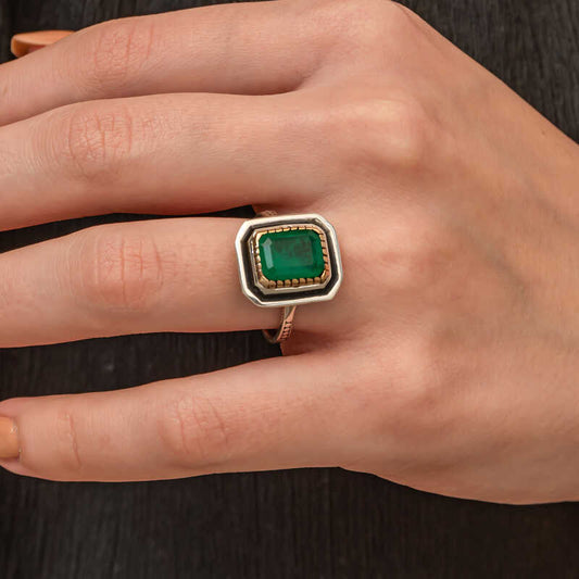 Green Stone Authentic Women's Silver Ring