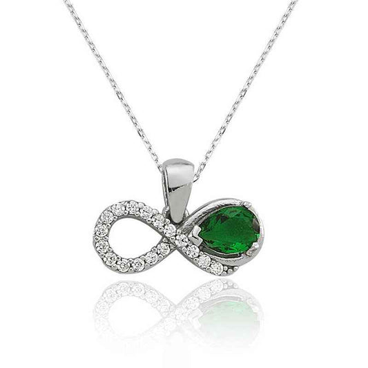 Green Stone Infinity Women's Silver Necklace