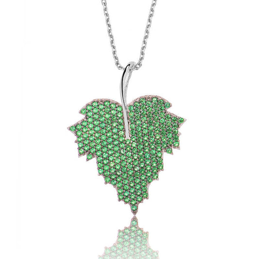 Green Leaf Women's Silver Necklace