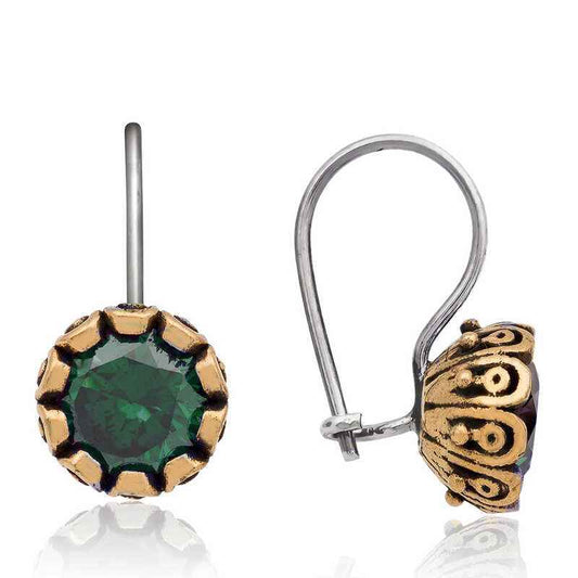 Green Round Authentic Women's Silver Earrings