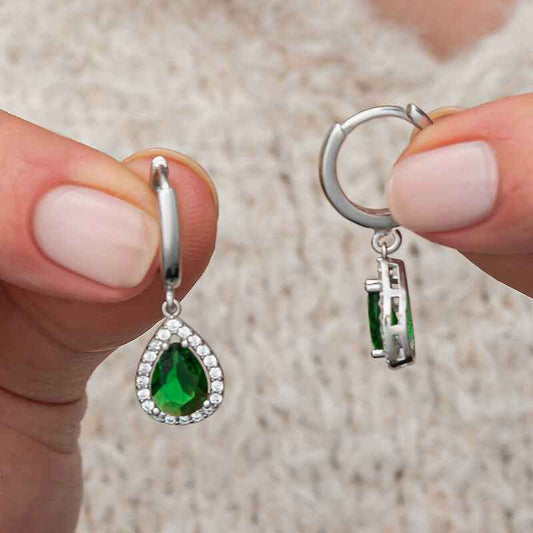 Green Zircon Stone Drop Women's Silver Earrings