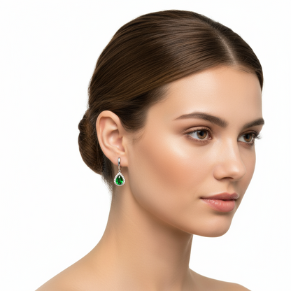 Green Zircon Stone Drop Women's Silver Earrings