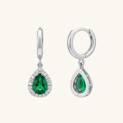 Green Zircon Stone Drop Women's Silver Earrings