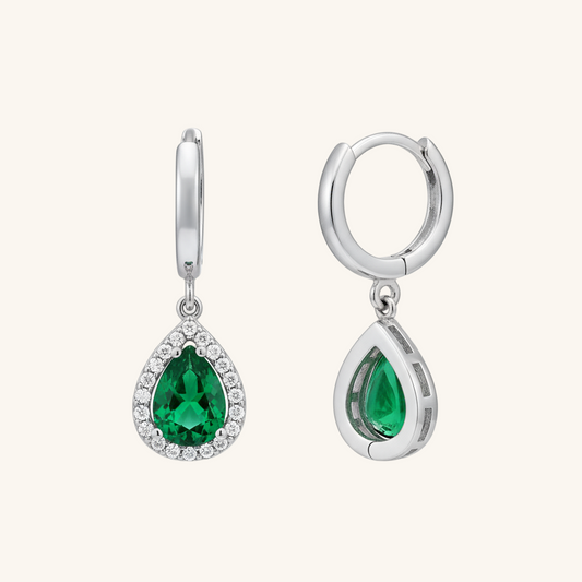 Green Zircon Stone Drop Women's Silver Earrings
