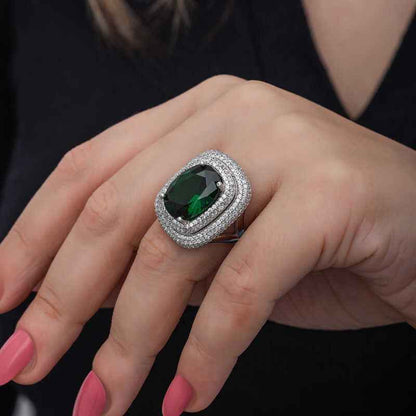 Green Zircon Stone Women's Silver Ring