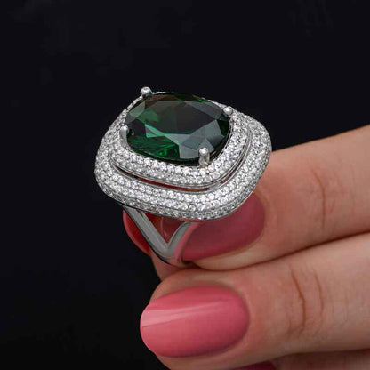 Green Zircon Stone Women's Silver Ring