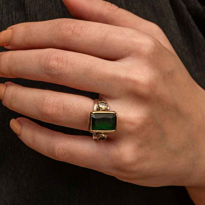 Green Zircon Stone Authentic Women's Silver Ring