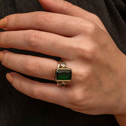 Green Zircon Stone Authentic Women's Silver Ring