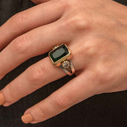 Green Zircon Stone Authentic Women's Silver Ring