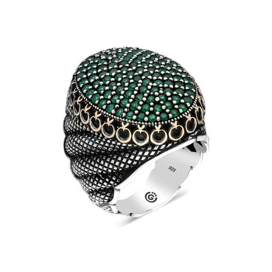 Green Zircon Stone Oval Men's Silver Ring
